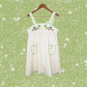 Vintage "Growing Girl" Sears Pinafore Overdress w Floral Embroidery, Size 16 1/2